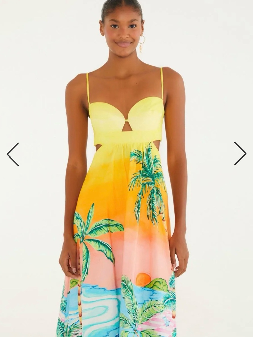 FARM Rio Yellow Orange Pink Blue Tropical Palm Maxi Dress - Picture 4 of 5
